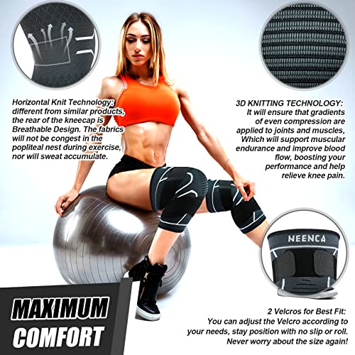 Compression Knee Brace for Women & Men - 2 Pack with Adjustable Straps - color: 2 Pack - Gray, size: XX-Large