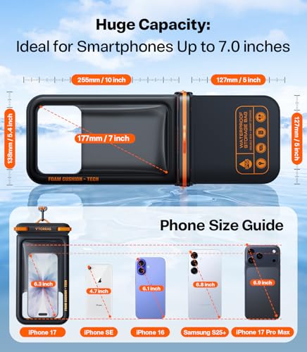 TORRAS IP68 Waterproof Phone Pouch Floating with Double Space 7.0", Black - color: Black