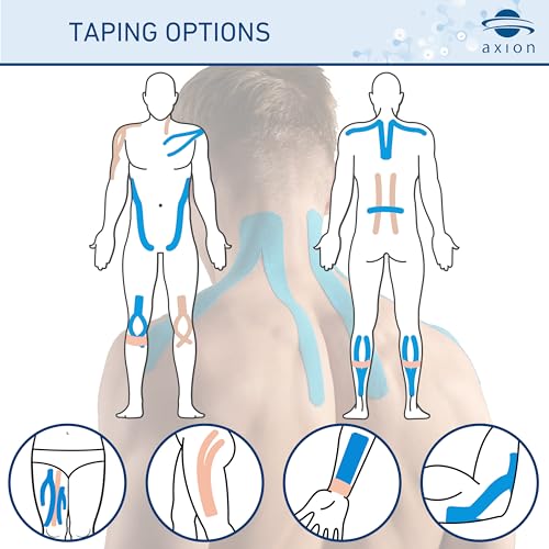 Kinesiology Tape Uncut | 2 Rolls of Athletic Sports Tape in Blue and Beige | 16ft Length and 2'' Width per Roll | Waterproof • Skin-Friendly • Elastic | Ideal for Sports | axion - color: Blue Beige