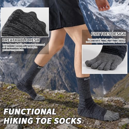 Merino Wool Toe Socks,Hiking Running Crew Socks for Women Men - color: Dark, size: Medium