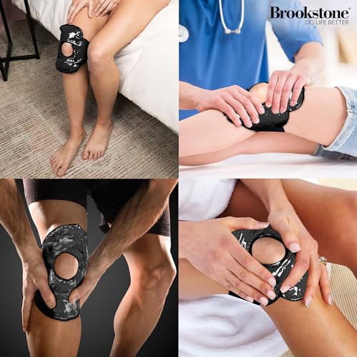 Brookstone Knee Ice Pack Wrap with Silica Beads - Hot & Cold Therapy for Pain Relief - Reusable Ice Packs for Knees for Swelling, Injuries & Post-Surgery Recovery,Ideal Mothers Day Gift - color: Midnight Black