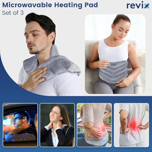 REVIX Microwave Heating Pad Set, Moist Heat Neck Shoulder Wrap & Eye Mask - color: Gray