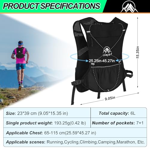 Running Vest for Women Men, Lightweight (194g/8 Bags) Hydration Backpack Phone Holder Vest for Hiking Trail Cycling Race Marathon Running Essentials - color: Black+Bottle
