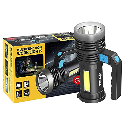 Wrrozz LED Flashlight USB Rechargeable Spotlight 4 Modes with Side Light - size: A
