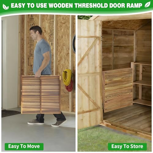 4" Rise Solid Wooden Threshold Ramp with Grooves for Home Steps/Wheelchairs - size: 4 inches