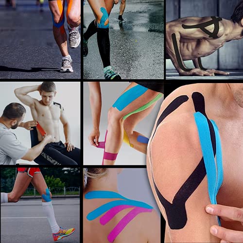 EVERLIT [4-Pack] Pre-Cut Elastic Cotton Kinesiology Therapeutic Athletic Sports Tape, for Pain Relief and Support, 80 Precut 10” Strips (Red) - color: Red