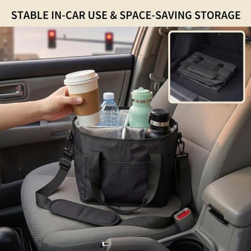 Drink Carrier Tote Bag, Family Size 4 Compartment Drink Carrier - color: Black
