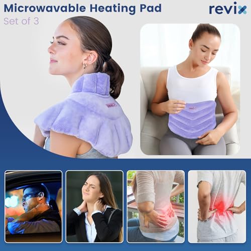 REVIX Microwave Heating Pad Set, Moist Heat Neck Shoulder Wrap & Eye Mask - color: Purple