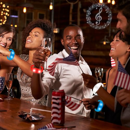 12 Pcs LED Glow Bracelets Sound Activated Flashing Light Up Bracelet for New Years Eve Glow in the Dark Party Supplies Christmas Party Favors Birthday Gift Carnival Concerts Night Events - color: RedBlueWhite