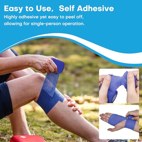 Cohesive Bandage Wrap 2 Inch x 5 Yards, 12 Pack Skin Color Self Adhesive Athletic Tape for Medical First Aid, Injury Recovery & Sports Wraps - color: Skin