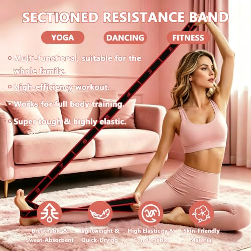 Fabric Exercise Straps, Number Stretch Resistance Bands with 10/12 Loops - color: Black, size: 12Loops