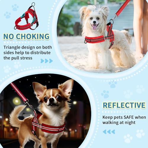SlowTon No Pull Small Dog Harness and Leash Set with Front Clip - color: Red, size: XX-Small