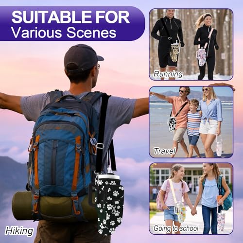 Water Bottle Carrier Bag for Stanley Cup 40oz/30oz with Phone Pocket, Neoprene Water Bottle Holder with Adjustable Shoulder & Handle Strap, Stanley Cup Accessories for Walking Travel Gym - color: Pink Bow