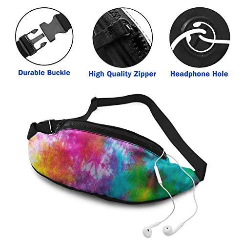 Dujiea Fanny Pack, Rainbow Washed Tie Dye Waist Bag with Headphone Hole Belt Bag Adjustable Sling Pocket Fashion Hip Bum Bag for Women Men Kids Outdoors Casual Travelling Hiking Cycling - color: Rainbow Washed Tie Dye