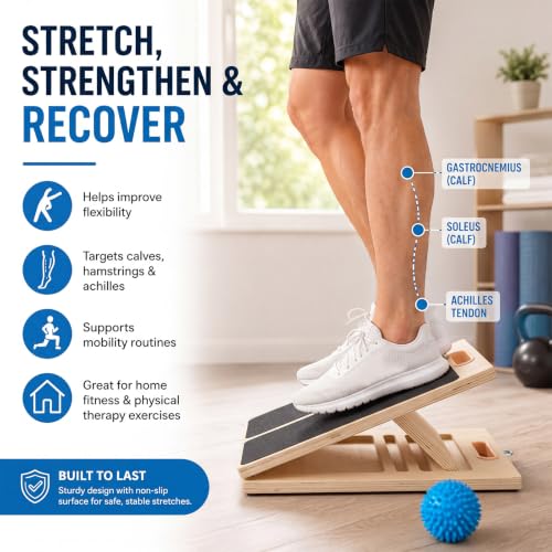 Thenshop Wooden Slant Board for Calf Stretching with 5 Adjustable Angles