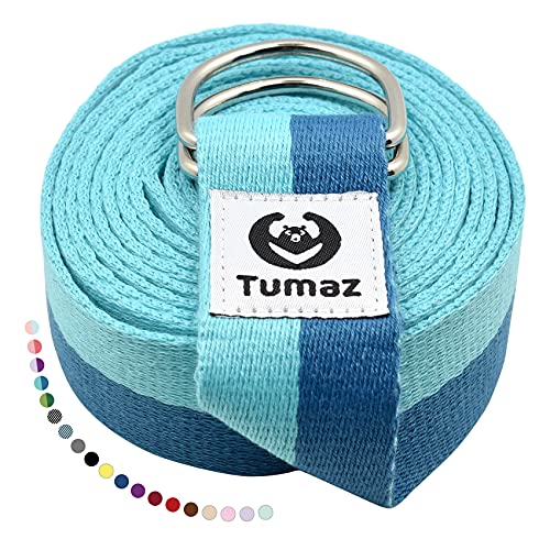 Tumaz Yoga Strap for Stretching with Adjustable D-Ring, 6/8/10 ft - color: 03. Blue Match, size: 6 Feet