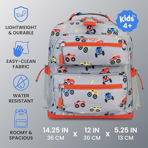 Bentgo Kids Print Durable & Water-Resistant Backpack - color: Trucks, size: Kids Medium
