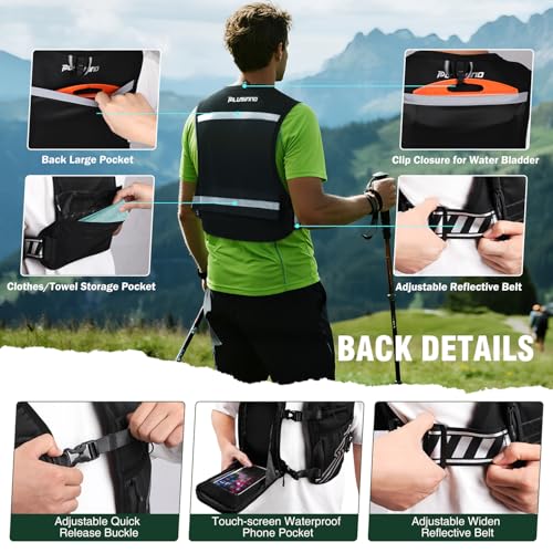 PLUSINNO Running Vest for Men Women, Runners Vest with 500ml Water Bottle - size: Medium-Large (Chest 33"-45")