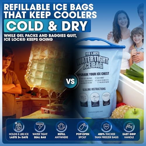 Large Leakproof Ice Bag. Reusable Ice Pack for Cooler - Long Lasting Instant Cooler Ice Packs - Drop in Cubed Ice to Make Cold, Dry Freezer Packs for Coolers - Drink Your Ice When It Melts - size: Large (96 fl oz) / 2 Pack