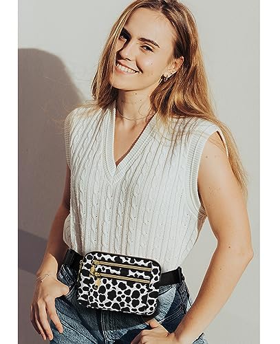 Capolo Fanny Packs for Women 4 Zip Pocket Crossbody Belt Bag Waist Bags - color: Cow Print, size: Medium