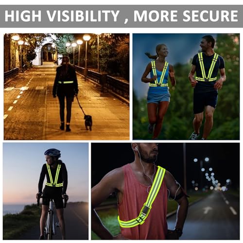 Reflective Vest - Running Vest Reflector, Reflective Running Vest with Safety Straps, High Visibility Reflector - color: A2-6pcs Green Kit
