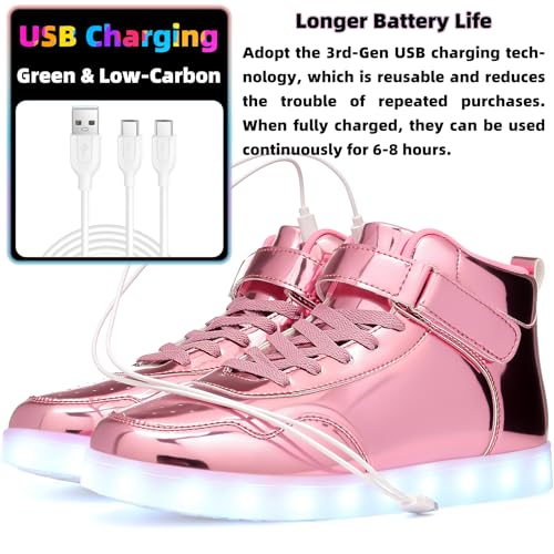 APTESOL Unisex Rechargeable LED Light Up Shoes Men Women High Top Sneakers - color: Pink, size: 4.5 Women/3 Men