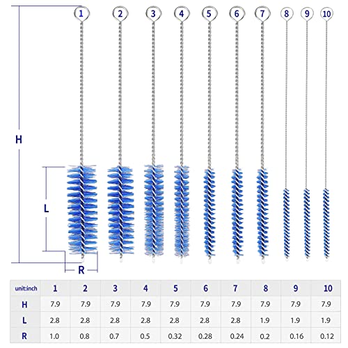 CiaraQ Bottle Cleaning Brushes, 8 Inch Nylon Tube Brush Set - color: Navy Blue, size: 8.0 Inch (10pcs)