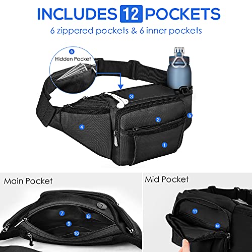 NOOLA Fanny Pack with Water Bottle Holder, Hiking Waist Bag for Men Women - color: Black