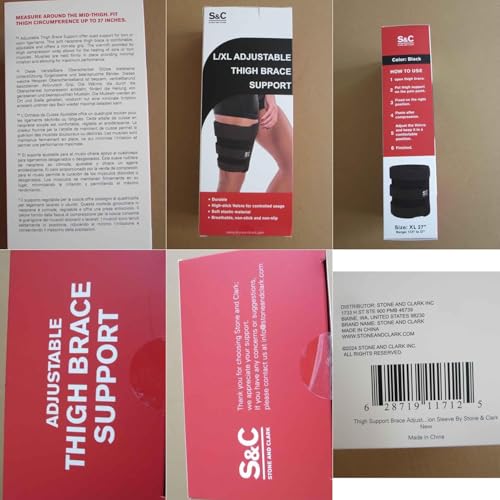 Stone and Clark Thigh Brace Support – Adjustable Thigh Compression Wrap for Hamstring, Quad & Groin – Breathable Latex-Free Neoprene Thigh Wrap for Men & Women – XXL (Fits 25–29.5" Mid-Thigh) - size: XXL (25-29.5")