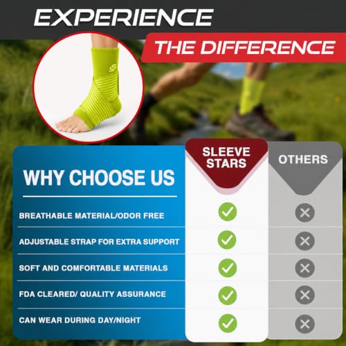 Sleeve Stars Ankle Brace Men & Women (Single/M:10"-12"/Neon Yellow Green) - color: Neon Yellow Green, size: Medium