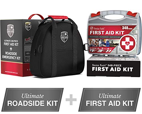 Swiss Safe 2-in-1 378-Pcs Car First Aid Kit, Jumper Cables, Essentials