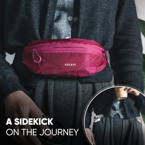 VULKIT Casual Lightweight Fanny Pack for Women & Men, Outdoor Belt Bag to Free Your Hands, Nylon Waterproof Waist Bag with Adjustable Elastic Band, Small Slim Fit Fashion Waist Pack, Rose Pink - color: Rose Pink