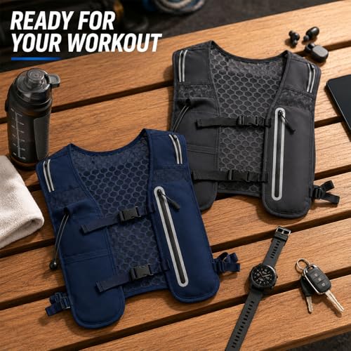 2 Pcs Running Vest for Women Men, Reflective Running Vest with Adjustable Waistband & Phone Pocket, Outdoor Pack Lightweight Breathable Backpack for Marathon Hiking - color: Dark Gray, Navy Blue