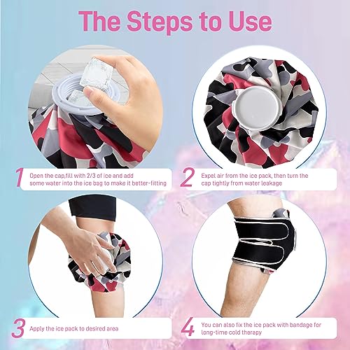 Ice Pack for Injuries Reusable, Ice Bag for Injuries Hot Water Bag for Hot & Cold Therapy, No-Leak Ice Bag with Elastic Breathable Support Wrap, 3 Sizes 6/9/11" - size: 6/9/11 Inch