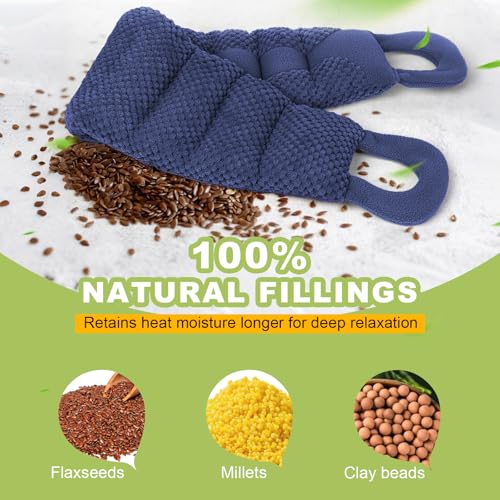 UNCN Long Heating Pad for Neck and Shoulders Back 33 x5.9inches Microwavable Large Moist Heat Pack Warm Hot Compress Neck Wrap Weighted Bag Massage Reusable Herbal Nature Calming Portable - color: Navy Blue
