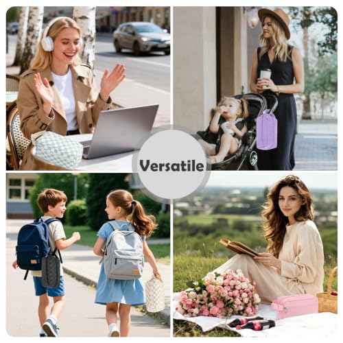 Fammart Freezable Snack Bag with Removable Ice Packs, Small Insulated Lunch Bag Mini Cooler, Leakproof Reusable Snack Lunch Box with Buckle Handle for Work, Travel, Office - Purple - color: with Ice Packs - Purple