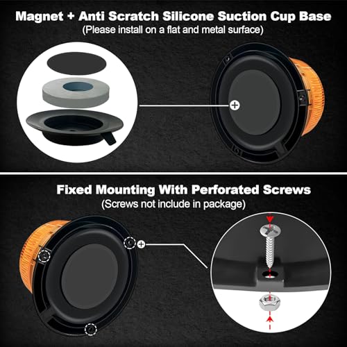 1-Pack Amber Strobe Beacon Light, Rechargeable LED, Magnetic Base