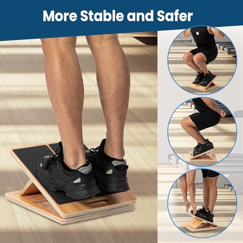 StrongTek Stretch & Stability Set – Wooden Slant Board + XL Foam Wedge Blocks, for Calf Stretch, Ankle Mobility, Squats, Physical Therapy & Yoga