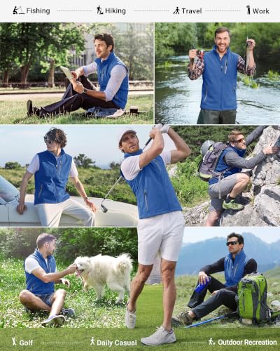 33,000ft Men's Windproof Lightweight Golf Vest Outerwear Sleeveless Jacket - color: Azure, size: X-Large