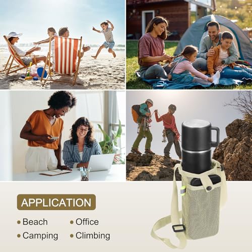 Uxcell Water Bottle Holder With Adjustable Shoulder Strap, Carrier Bag, Mesh Crossbody Carrier With Pocket for Sports, Hiking, Walking, Travel - color: Yellow