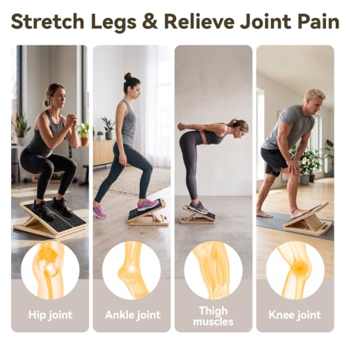 Portable Wooden Slant Board for Calf Stretching Squats Calf Stretcher Pilates Physical Therapy Equipment Adjustable Incline Board for Knees Ankle Heel Feet Leg