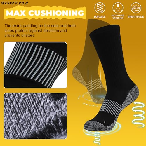 FOOTPLUS Hiking Copper Compression Socks,Unisex Cushioned Sole Arch Support Athletic Crew Running Socks - color: 6 Pairs-3 White Crew&3 Black Crew, size: XX-Large