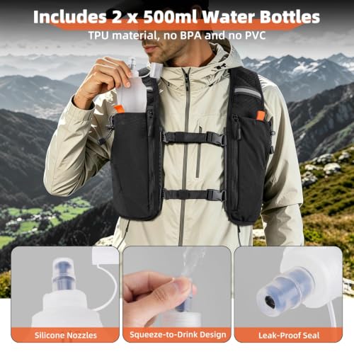 NOOLA Running Vest for Women Men with 2 Pcs 500ml Soft Flask & Phone Holder - size: Medium