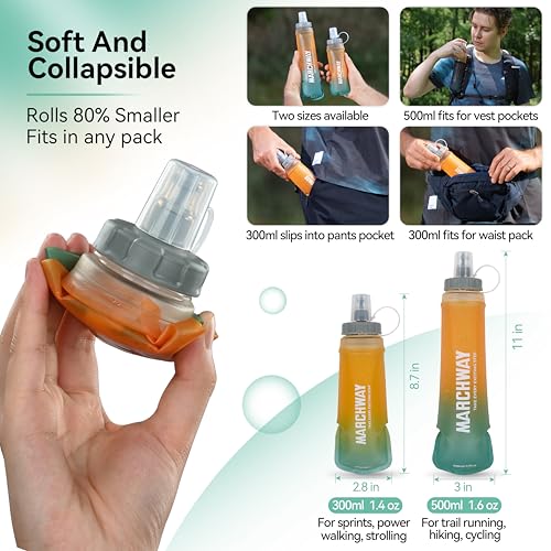 MARCHWAY Soft Flask Collapsible Water Bottle with Wide Mouth, 300ml/500ml - color: Orange Green, size: 300 ml/10 oz