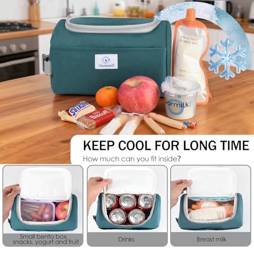 Genteen Small Cooler Bag with Ice Pack,Insulated Lunch & Snack Tote - color: Green