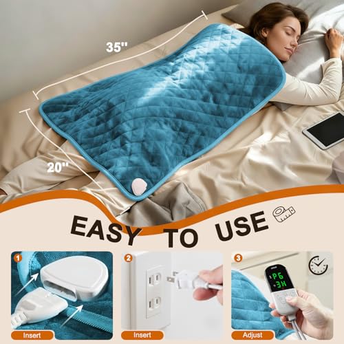 Electric Heating Pad for Back Neck & Shoulders, 35"x20" King Size, Velvet - color: Blue