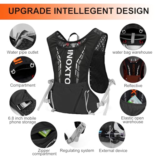 INOXTO Running Hydration Vest Backpack,Lightweight Insulated Pack with 1.5L Water Bladder Bag Daypack for Trail Hiking Running Cycling Race Marathon for Women Men - color: Dark black stripe