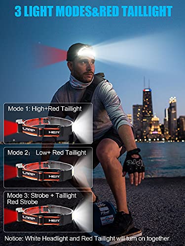 LED Headlamp Flashlight 6Packs, 1000L 230° Broadbeam Headlight, USB Rechargeable Head Lamp with Red Taillight, Lightweight Waterproof Headlamps for Camping Running Hiking, Hard Hat Headlamp - color: 230° Red 6PC