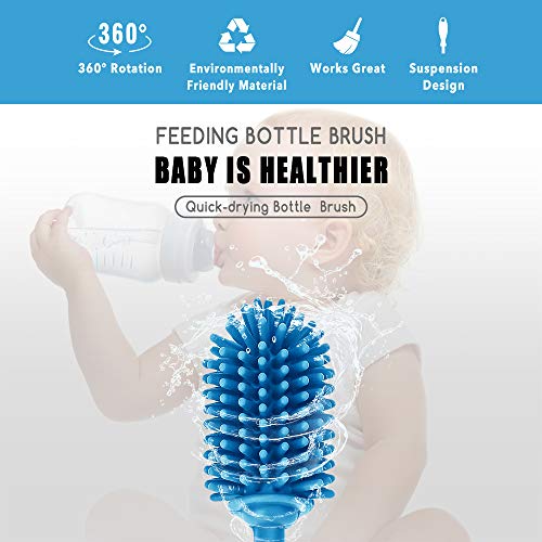 Silicone Bottle Brush with Long Handle, 12.5" Bottle Cleaning Brush, Blue - color: Blue