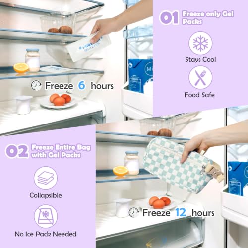 Fammart Freezable Snack Bag with Removable Ice Packs, Small Insulated Lunch Bag Mini Cooler, Leakproof Reusable Snack Lunch Box with Buckle Handle for Work, Travel, Office - Purple - color: with Ice Packs - Purple